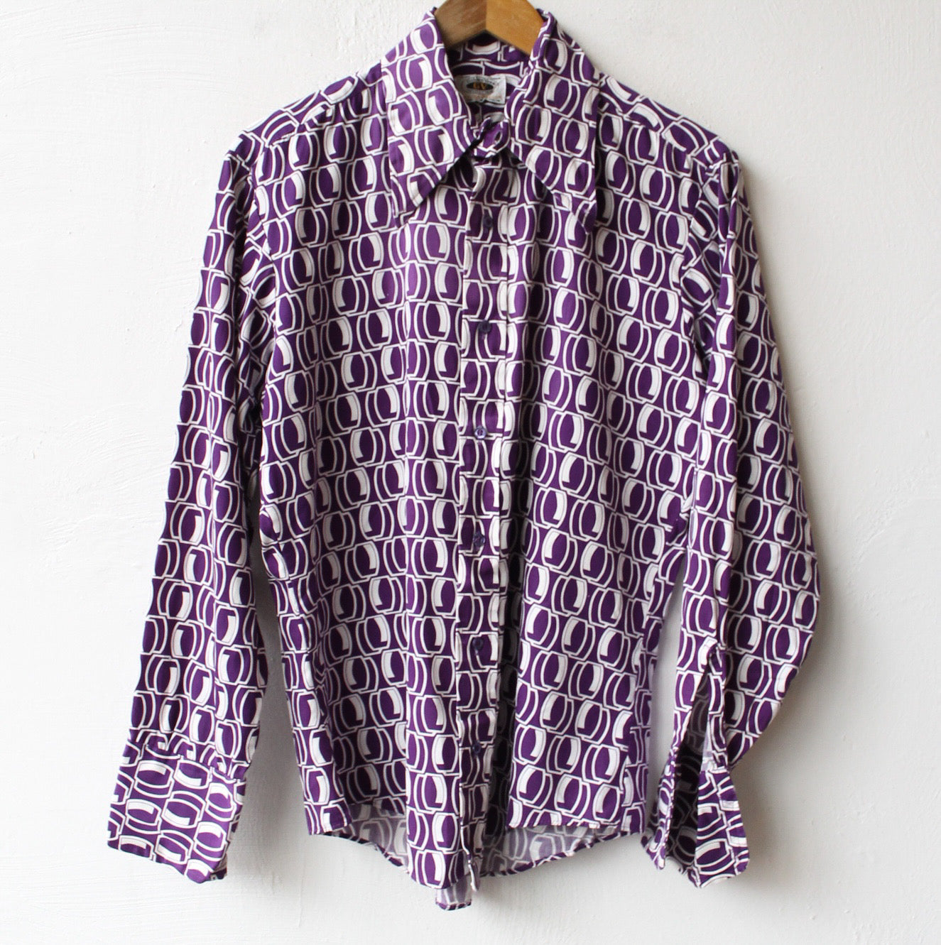 70s Purple Print Button Up