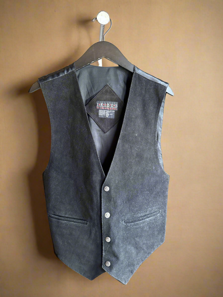 90s Black Suede Snap Up Vest