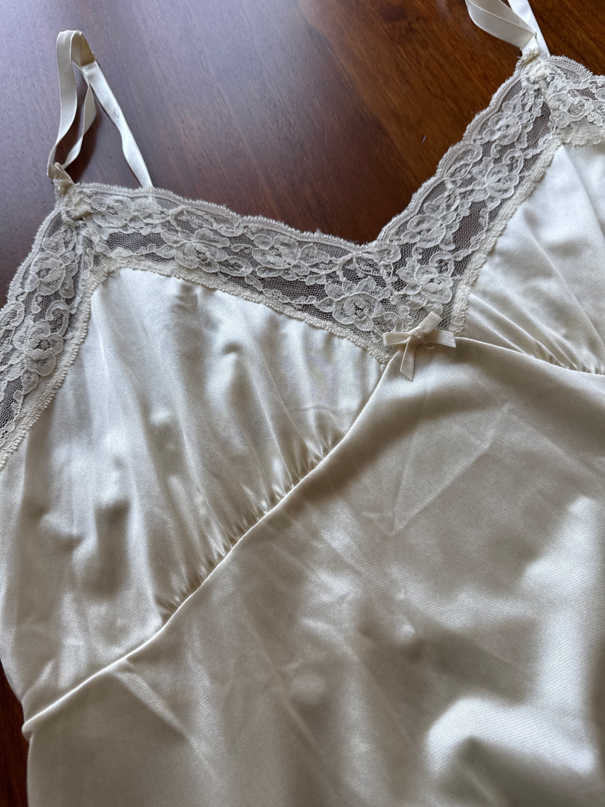 70s Ivory Nylon Slip with Lace Trim