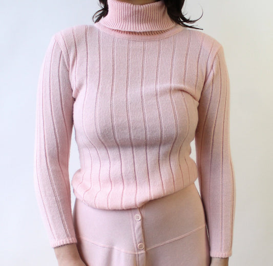 80s Pink Wide Rib Turtleneck