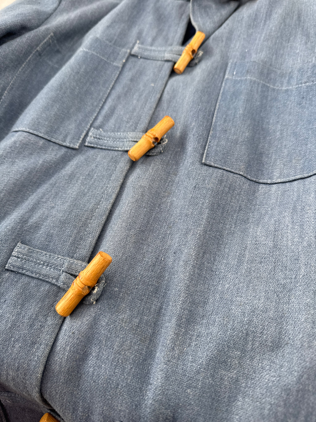 70s Denim Mandarin Collar Jacket with Toggles