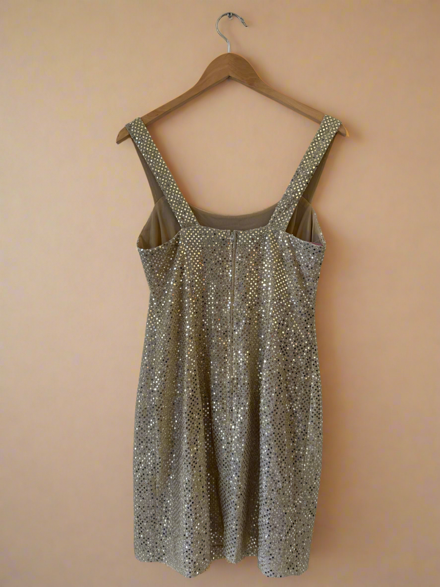 90s Gold Metallic Square Neck Party Dress