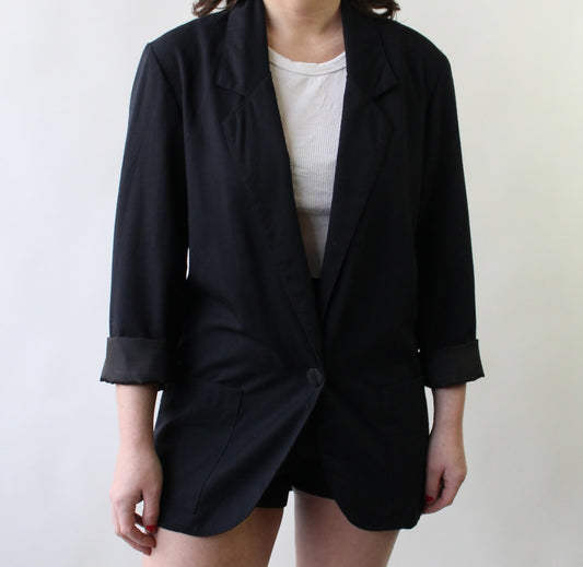 90s Simple Black Hip Length Blazer