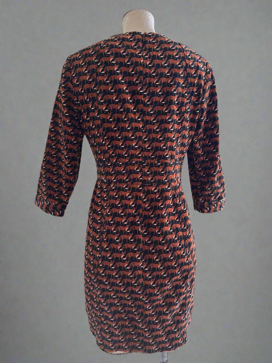 Y2K Boden Corduroy Fox Print Dress
