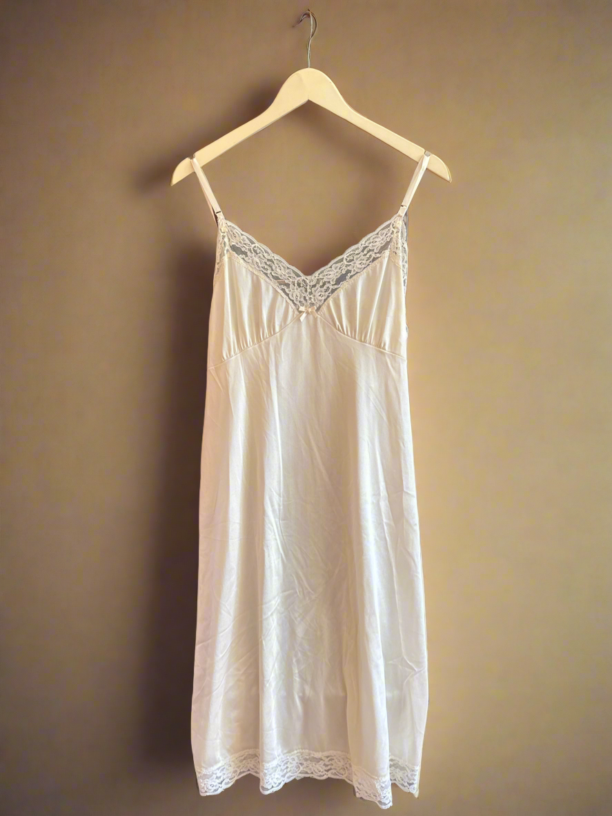 70s Ivory Nylon Slip with Lace Trim