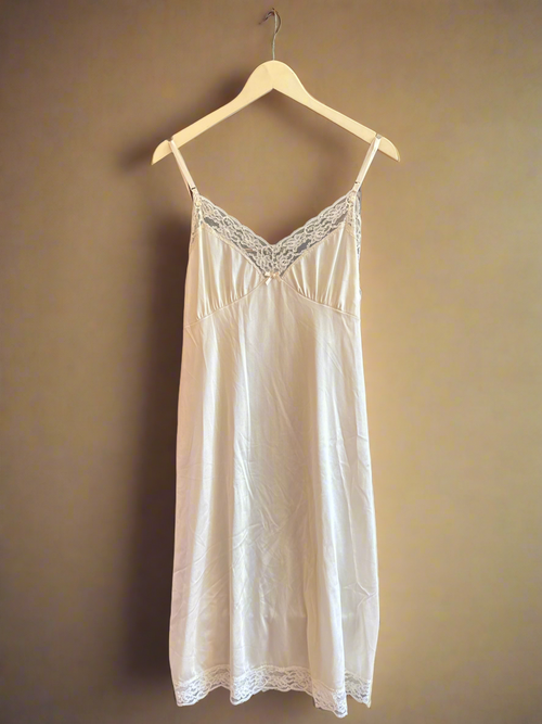 70s Ivory Nylon Slip with Lace Trim