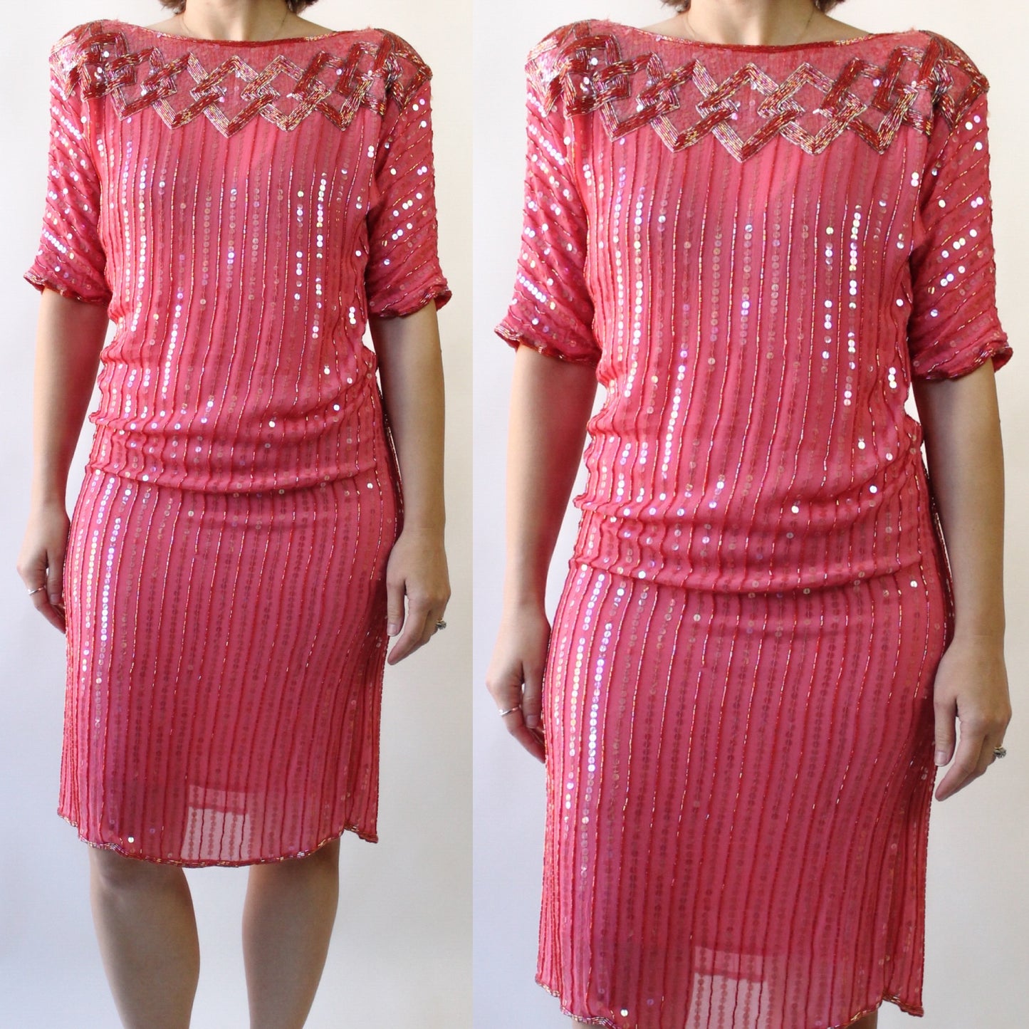 80s Rose Pink Sequin Dress
