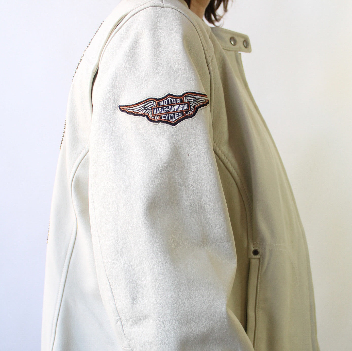 Y2K White Cafe Racer Leather Jacket