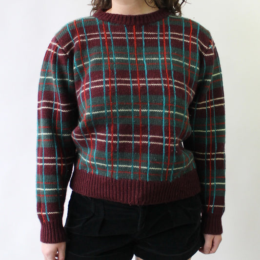 80s Plaid Worsted Wool Sweater