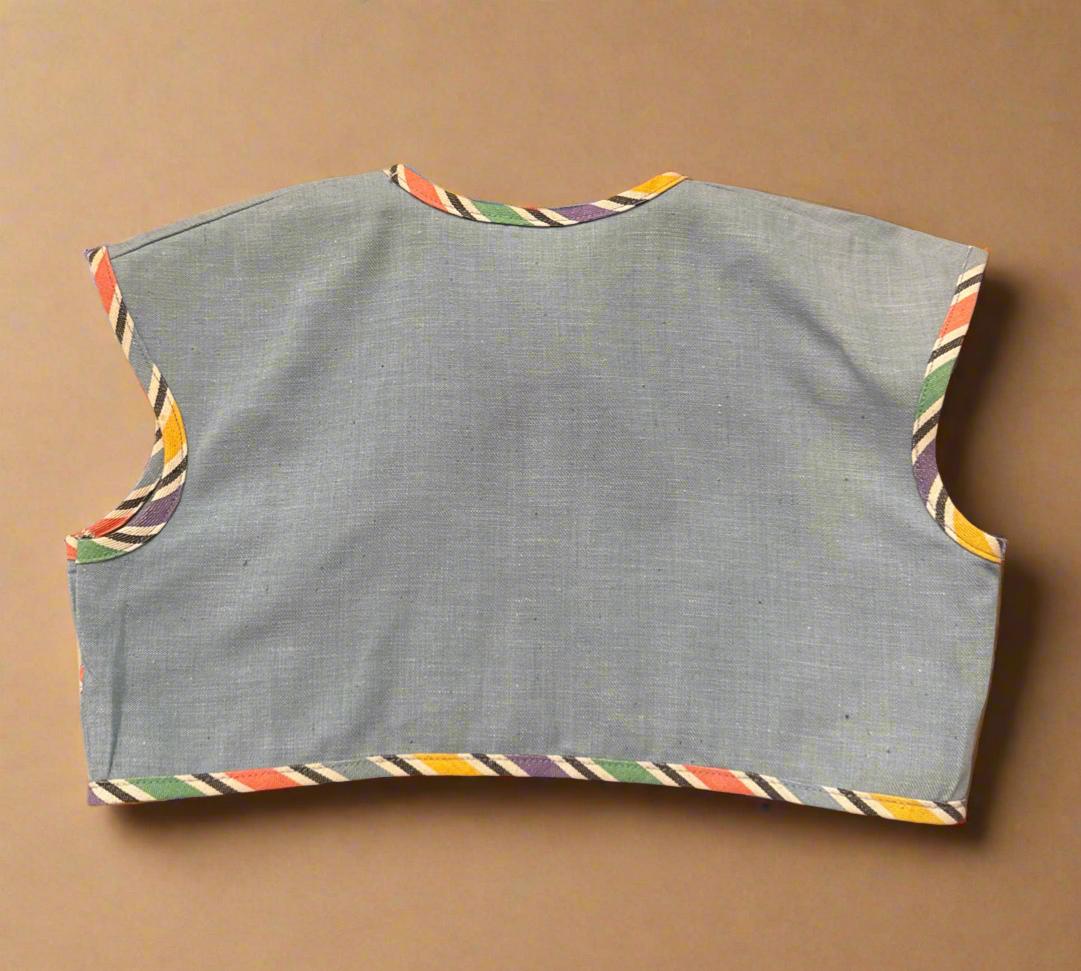 Kids Denim Vest with Rainbow Trim