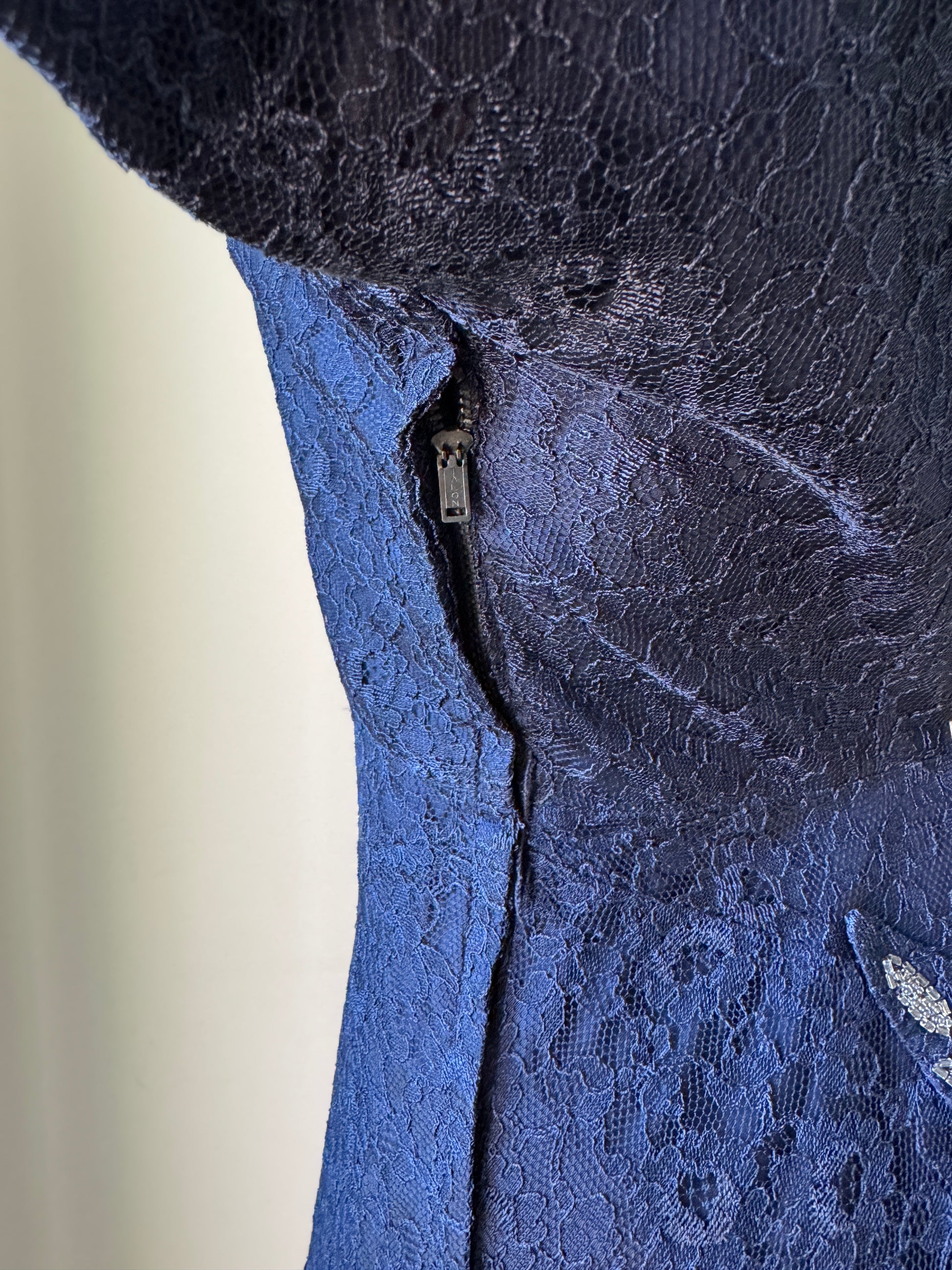 50s Handmade Navy Lace Dress with Beaded Embellishment