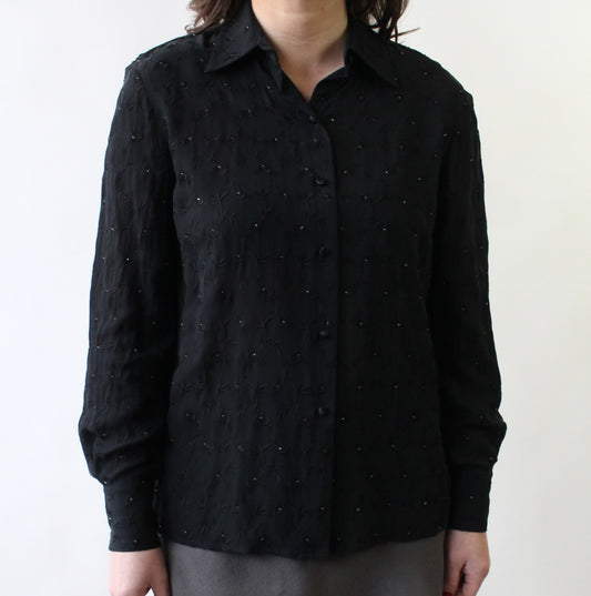 90s Embroidered Roses Silk Blouse