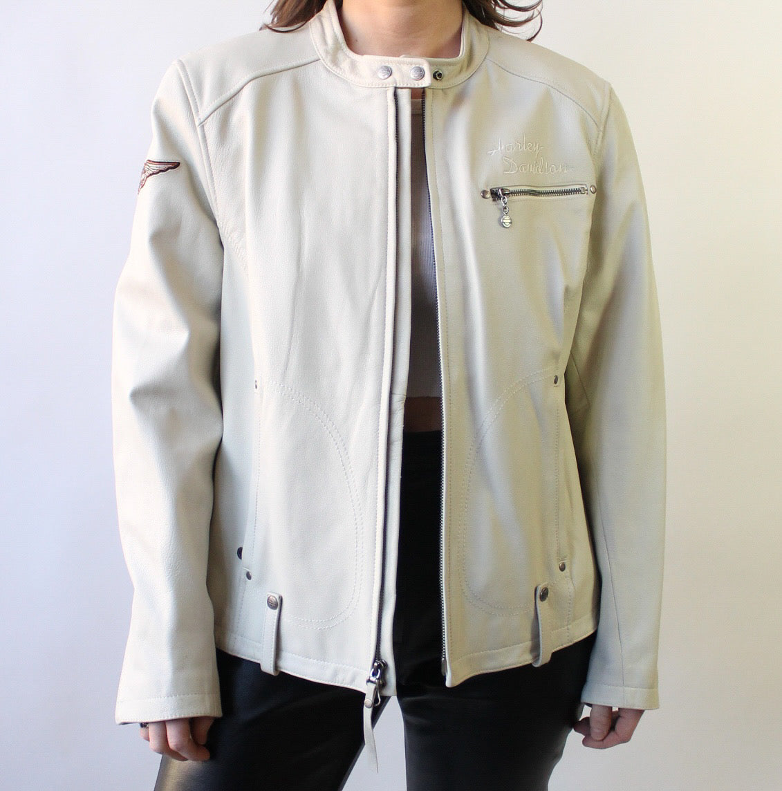 Y2K White Cafe Racer Leather Jacket