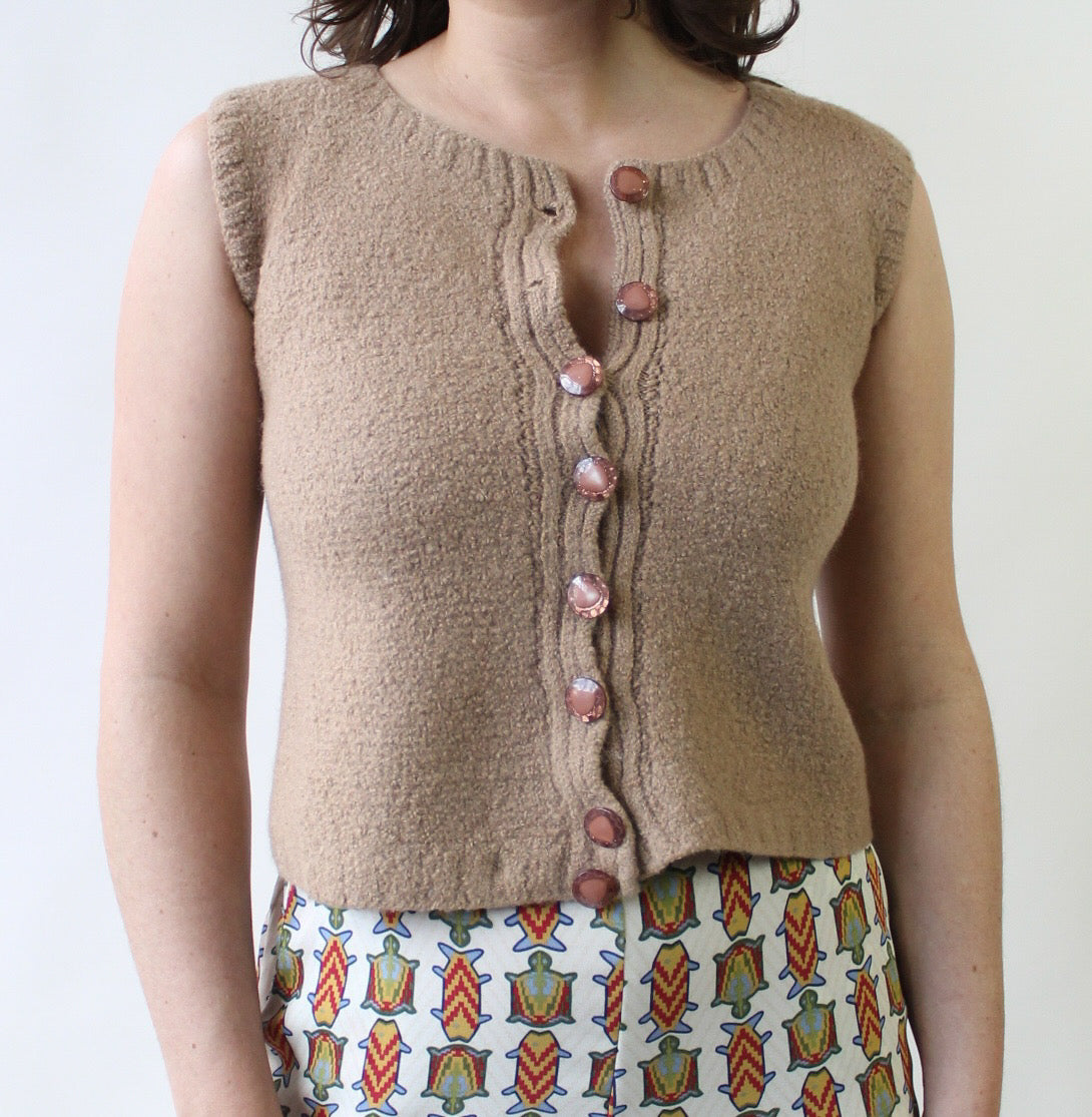 60s Camel Sweater Vest with Cool Buttons