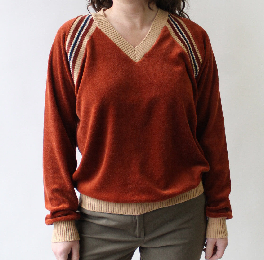 80s Rust Terry Cloth V Neck Shirt