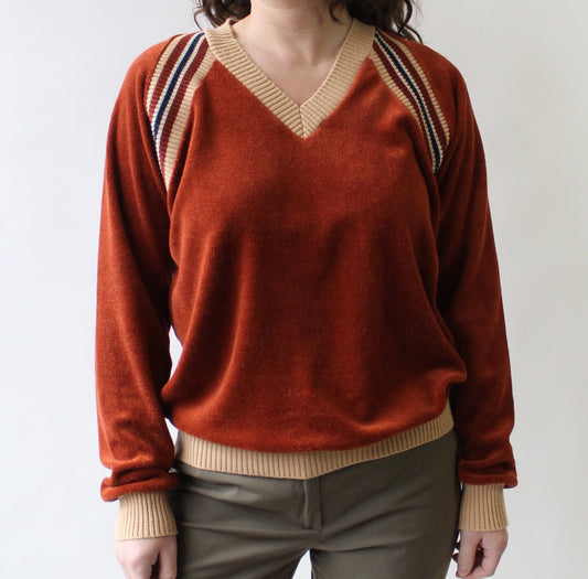 80s Rust Terry Cloth V Neck Shirt