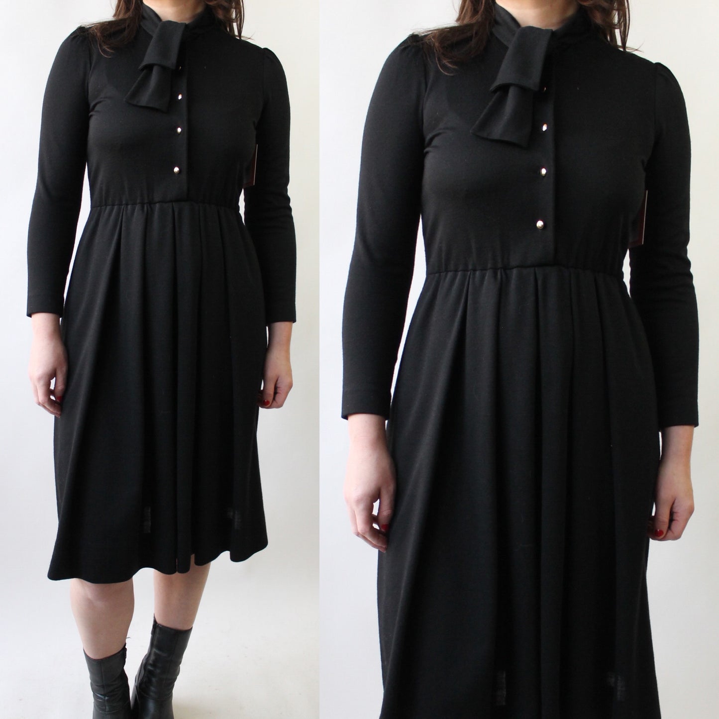 70s Soft Black Dress with Neck Tie