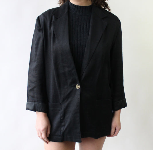 90s Almost Sheer Linen Blend Boxy Blazer
