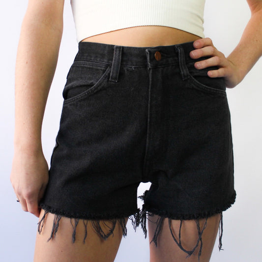 Reworked Black Frayed Jean Short