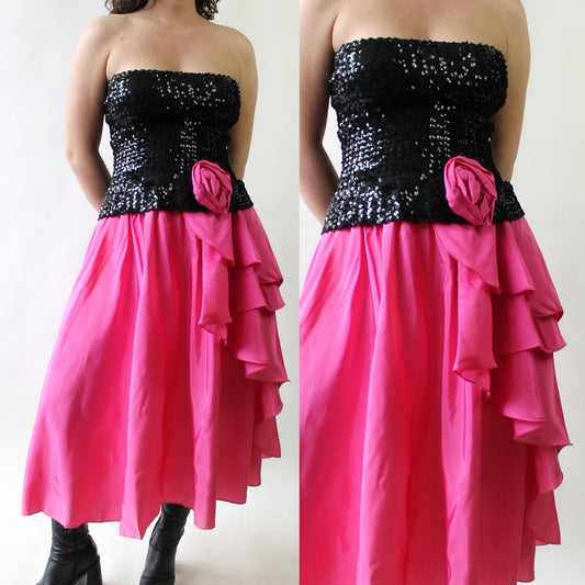 80s Barbie Vibes Black and Pink Party Dress