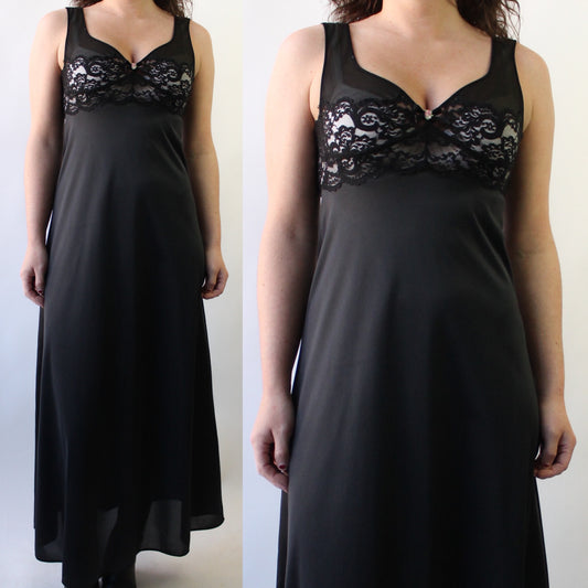 60s Full Length Black Slip with Lacy Bust