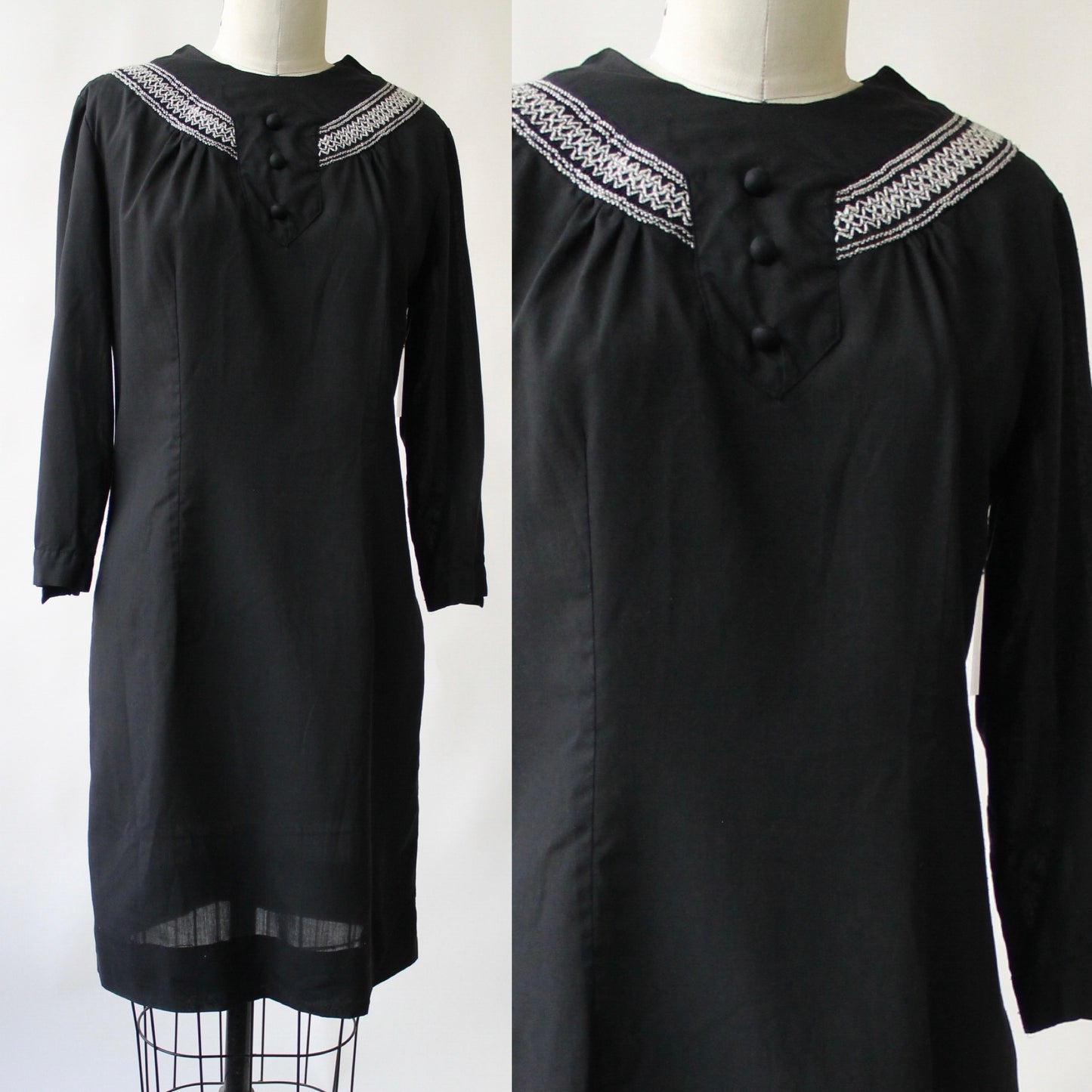 60s Boho Black Tunic Style Dress