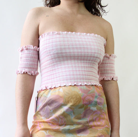 90s Pink Gingham Smocked Cutie Top