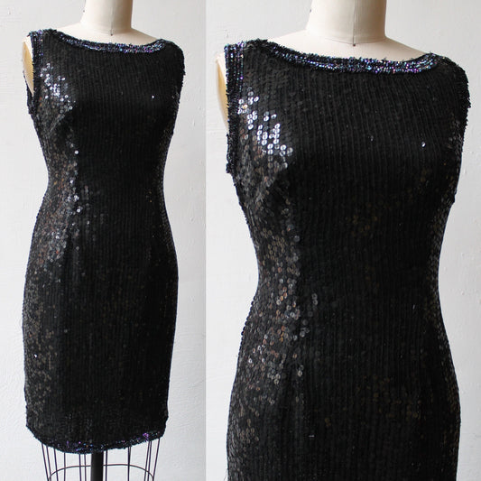 90s Black Sequin Short Party Dress