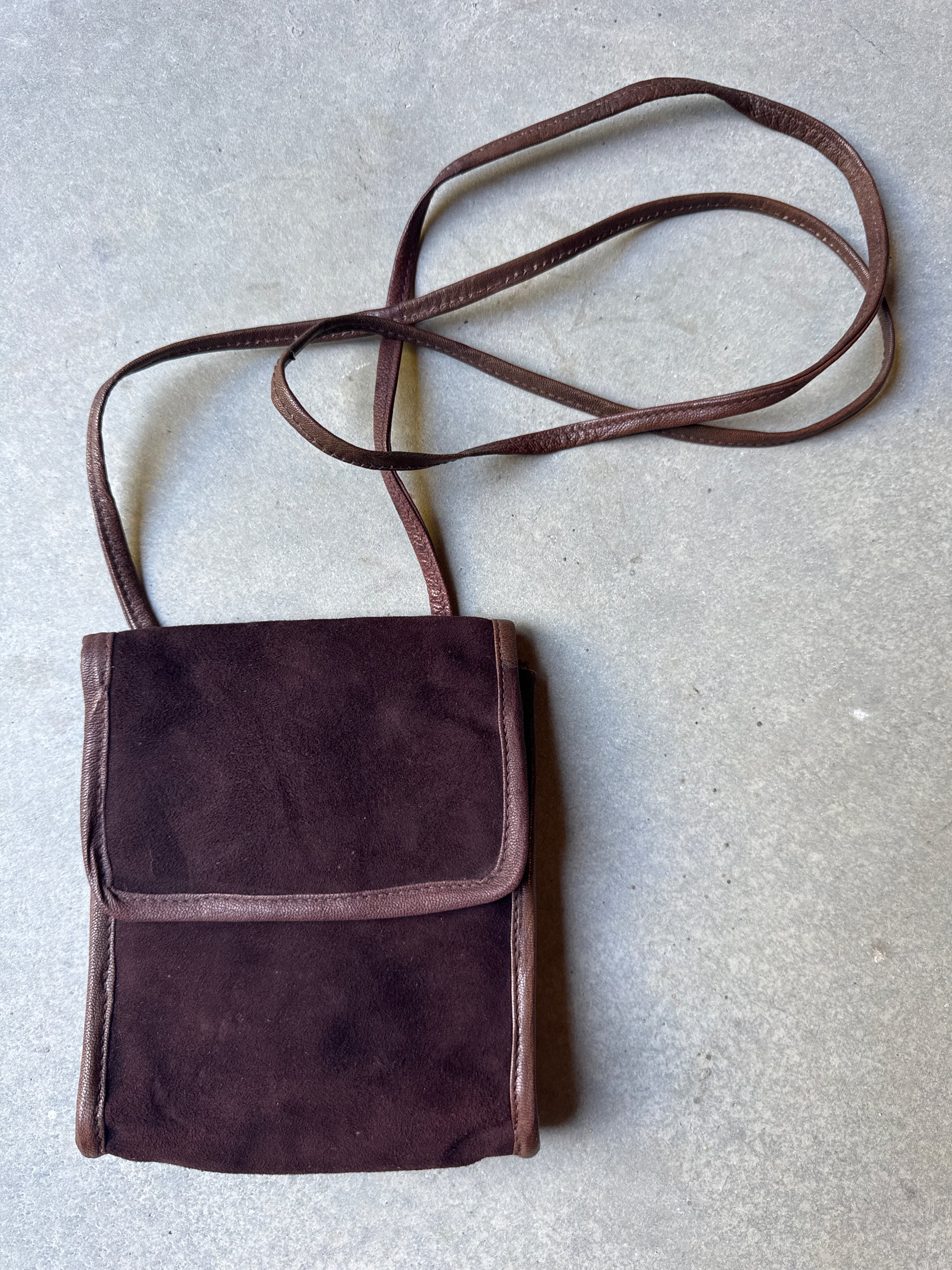70s Faux Suede Crossbody Flap Bag