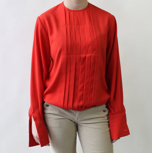 80s Anne Klein Red Pleated Blouse