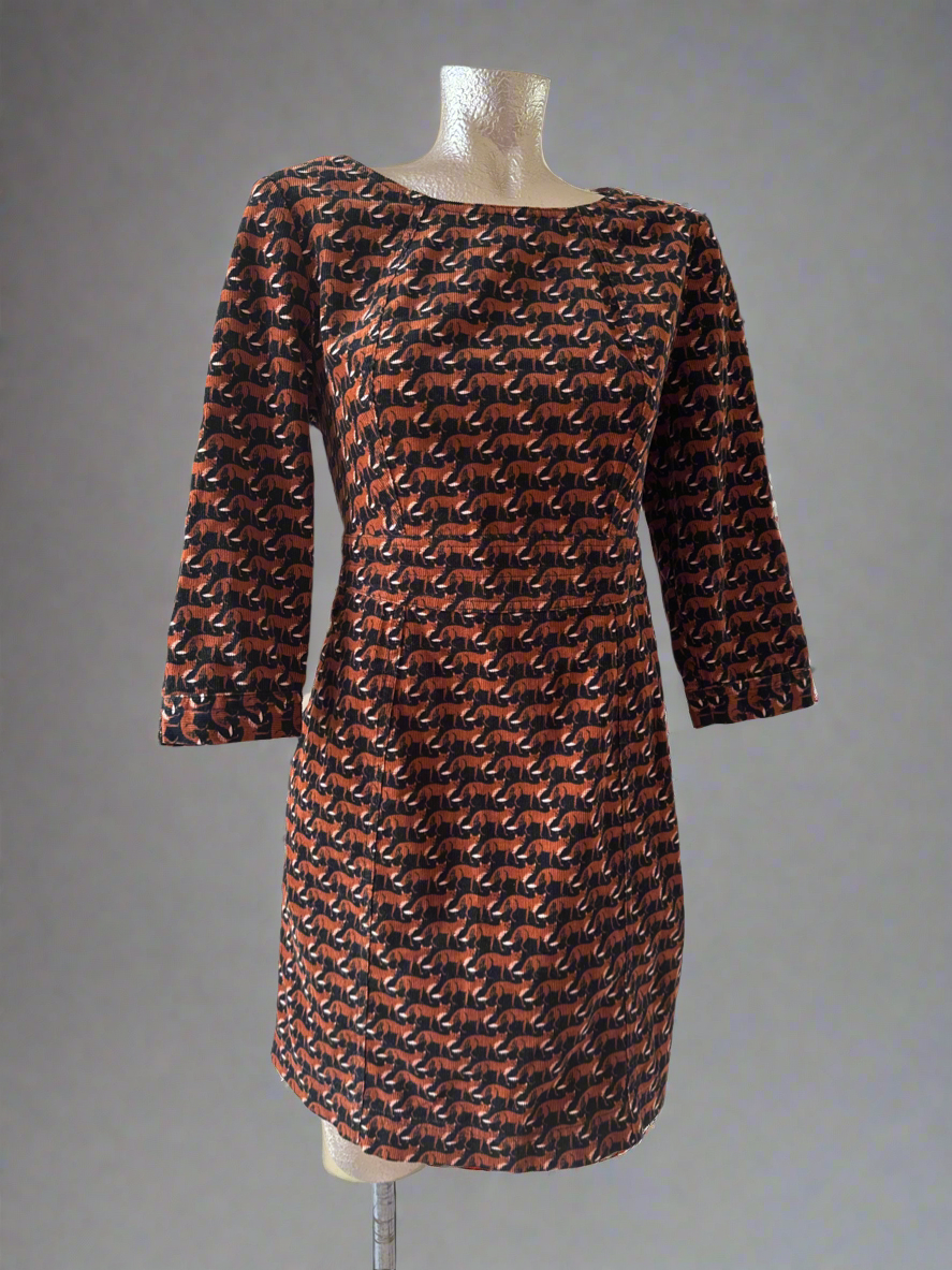 Y2K Boden Corduroy Fox Print Dress