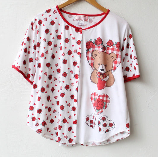 90s Teddy Hearts PJ Top