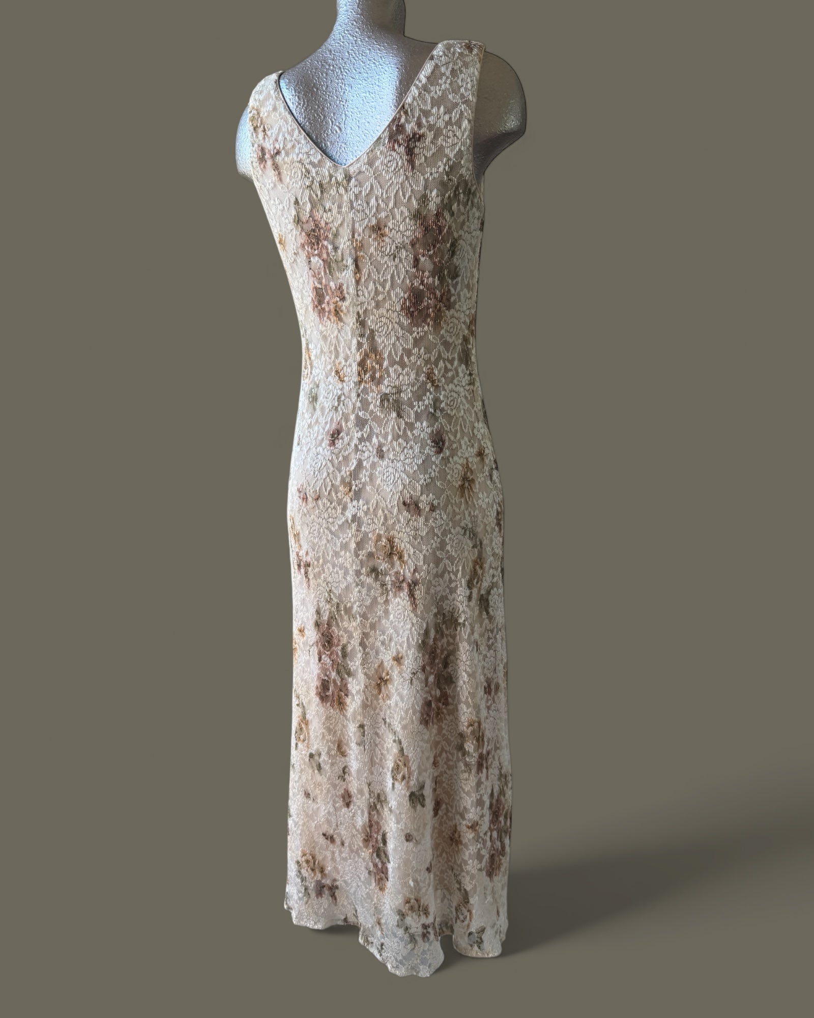 90s Ivory Floral Lace Maxi Dress