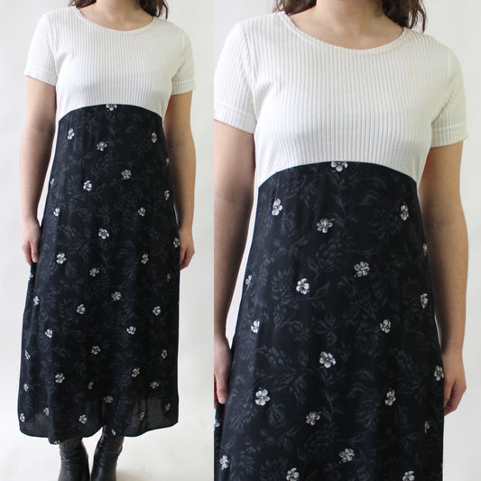 90s Ribbed Babydoll Dress with Print