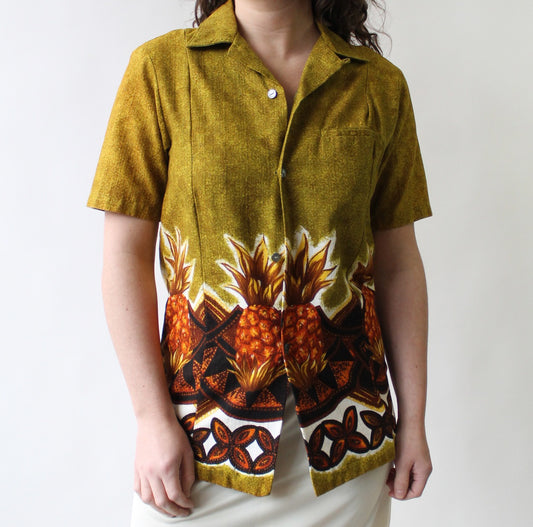 60s Polynesian Bazaar Barcloth Pineapples Top