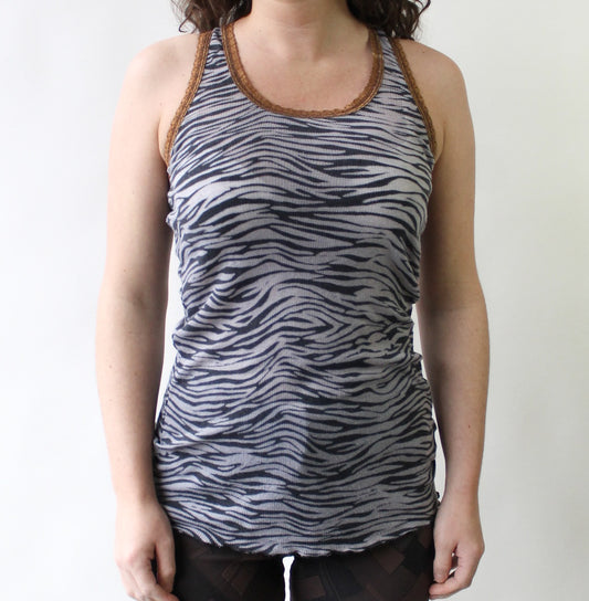 Y2K Zebra Tank with Brown Trim