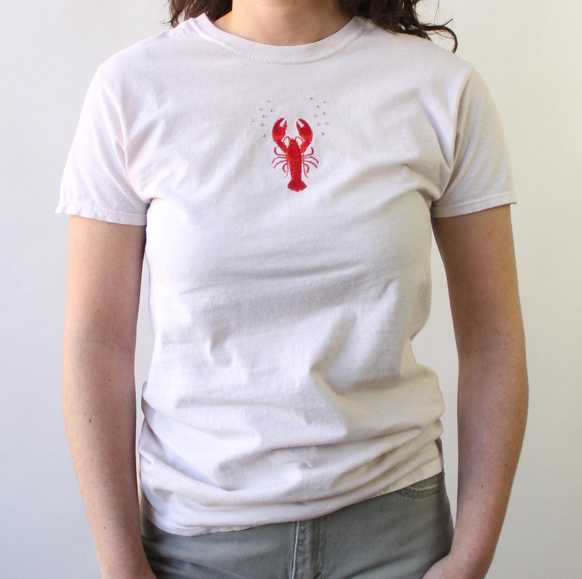 Reworked Embroidered Lobster Tee with Gems