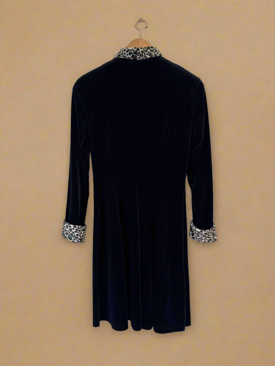 90s Velvet Duster Dress with Cheetah Trim