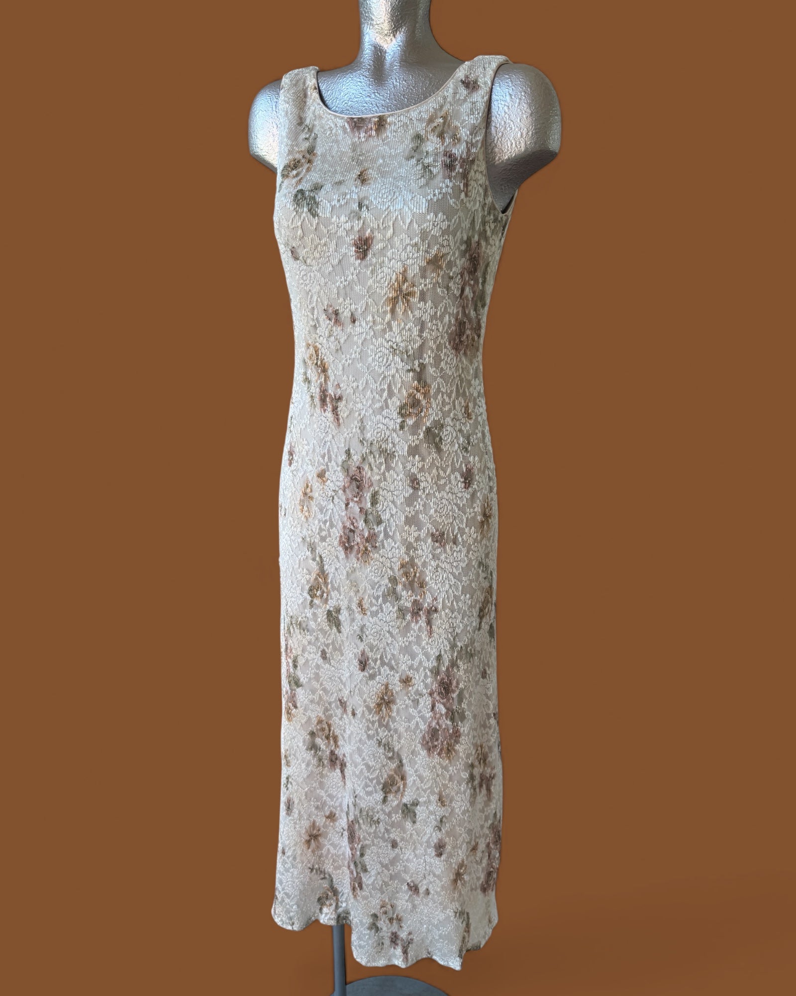 90s Ivory Floral Lace Maxi Dress