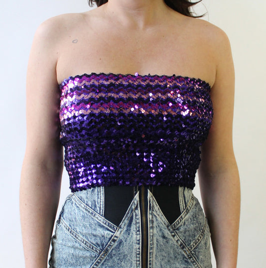 80s Purple Sequin Tube Top