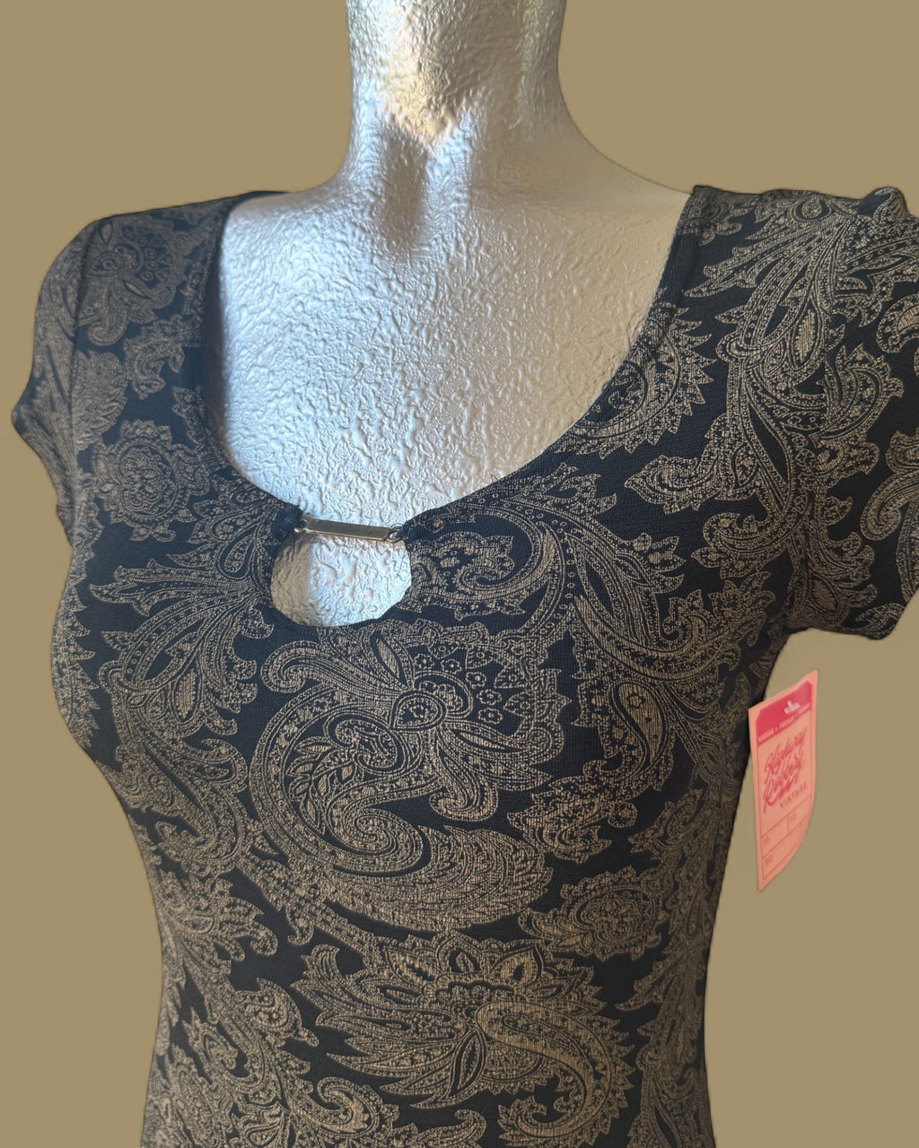 90s Slinky Paisley Mini Dress with Cut Out