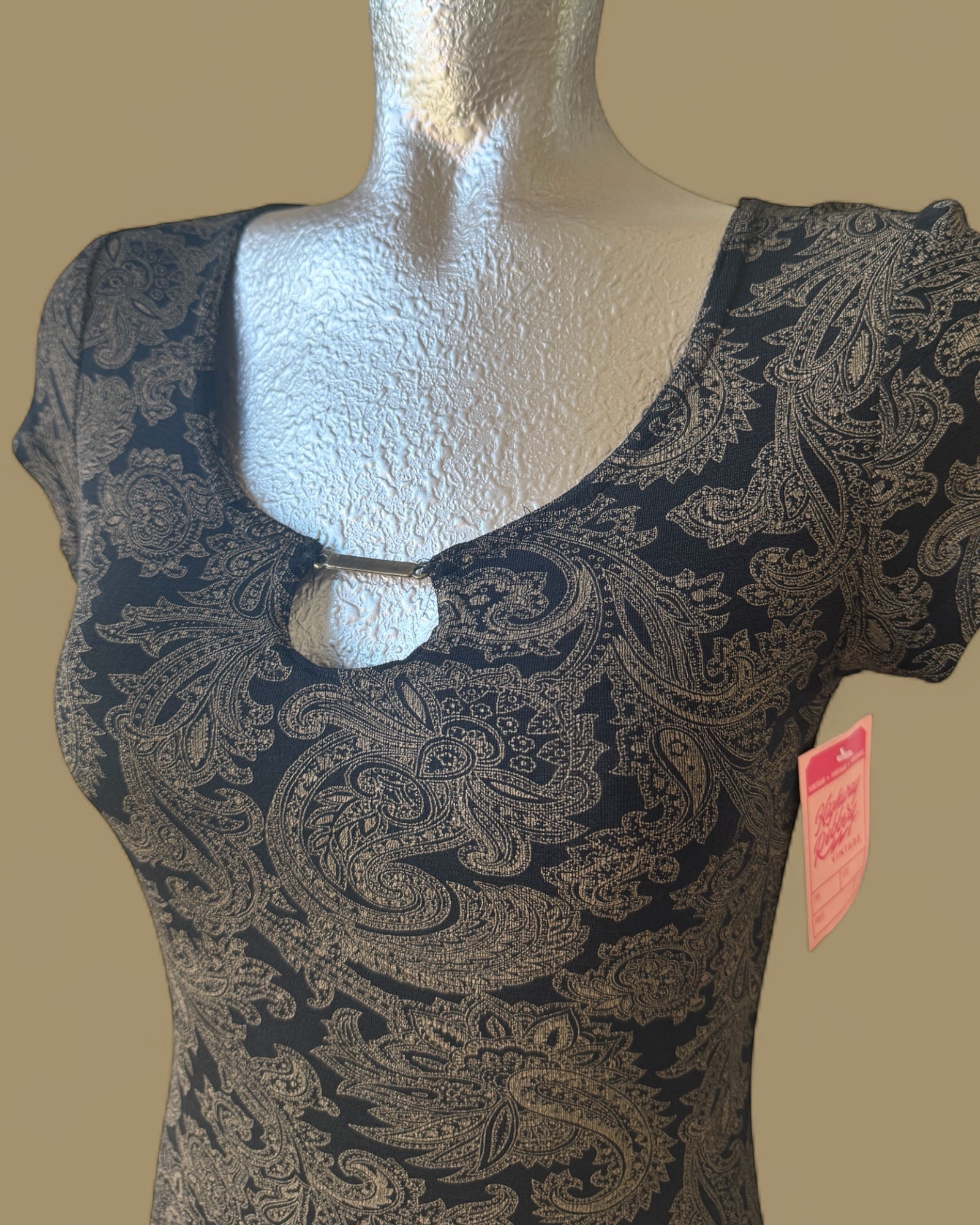 90s Slinky Paisley Mini Dress with Cut Out