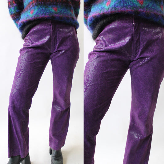 Y2K Wilson’s Maxima Purple Suede Pants with Embossed Lace Design