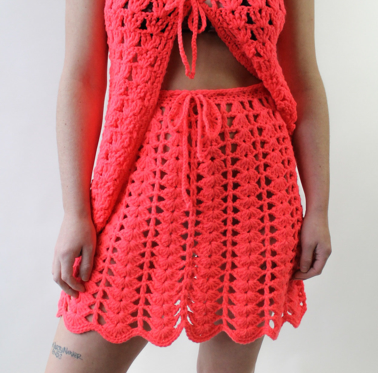 70s Hot Pink Corchet Skirt