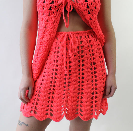 70s Hot Pink Corchet Skirt