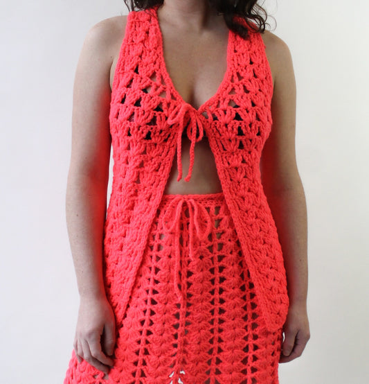 70s Hot Pink Crochet Vest