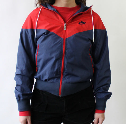 80s Nike Blue Colorblock Nylon Jacket with Hood