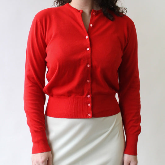 60s Simple Red Cardigan