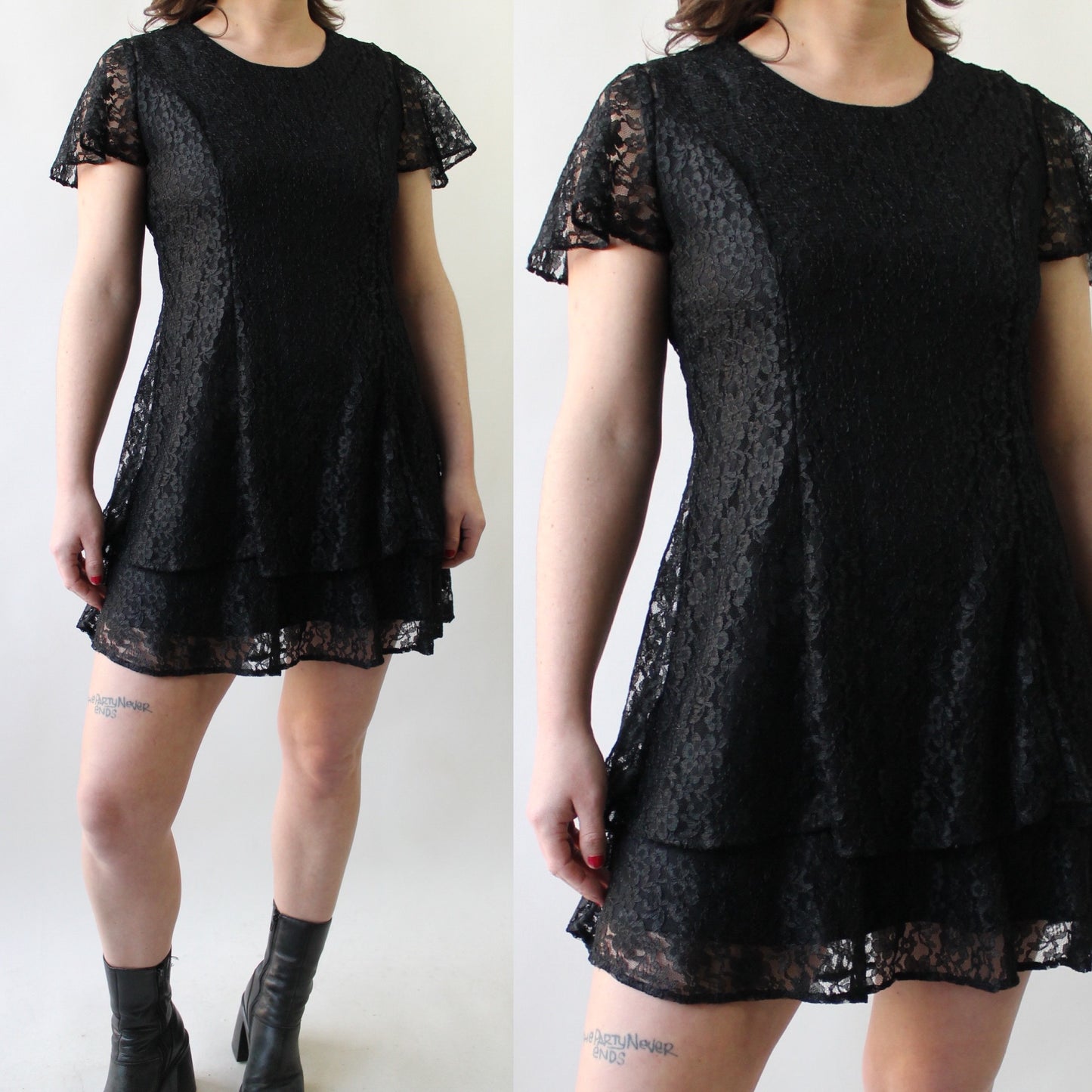 90s Blace Lace Tiered Dress