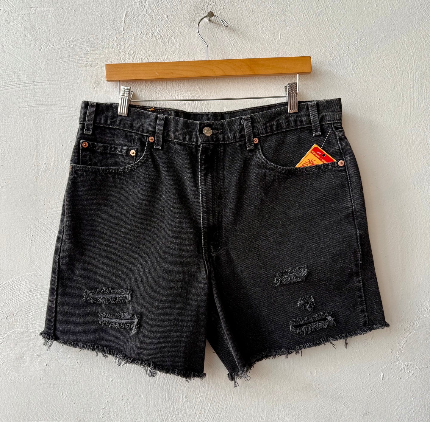 Reworked Cut & Distressed Levis Black 550 Shorts